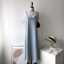 에르디테 / 린넨 뷔스티에 레이어드 루즈 핏 나시 롱 원피스 4컬