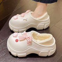 [항공특송] 7cm 통굽 키높이 퍼 슬리퍼 여 기모 쿠션감 방수 면화 웨일쓰