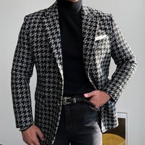 남자 빅사이즈 겨울 클래식 하운드투스 울 자켓