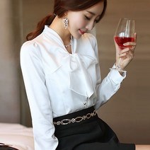 빅카라 여성 러플 카라 셔츠 레이스 블라우스 봄 쉬폰