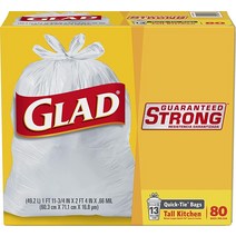 Glad® Tall Kitchen Quick-Tie® 쓰레기 봉투 - 49.2L(13갤런) 화이트 쓰레기 봉투 - 80개입(패키지는 다를 수 있음), White_50 Count (Pack of 1)