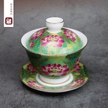경덕진 법랑채 연꽃 130 ml 금테 연화 백자 개완