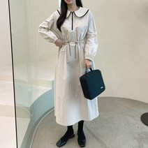 플랩 플랩 오픈롱 카라 배색 원피스