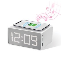 코시 올인원 15W 고속 무선충전 블루투스 스피커 (LED 시계+알람+TF 메모리카드 재생+거울) SP2170BT, 화이트