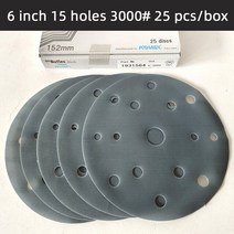 25 Pcs 일본 KOVAX 6 인치 홀 사포 라운드 드라이 연삭 및 자동차 3000 # 쿠션 패드와 함께, 07 3000 grit  25 pcs