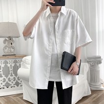 SJW 봄 여름 남성 반팔 셔츠 남방 카라 무지 원포켓 루즈핏 와이셔츠 상의 베이직 빅사이즈 S~8XL