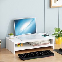 PK글로벌 모니터 키높이 선반 고밀도 목재로 만든 키보드 넣는 2단 선반, 1개입, 화이트
