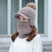 2종세트 겨울 여성 골프 털 모자 니트 캡 여자 연습복장 귀도리 이어워머 넥워머 세트, 브라운 세트