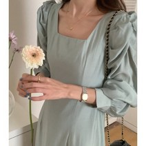 쏭포유 퍼프 슬리브 스퀘어 슬리밍원피스 2color