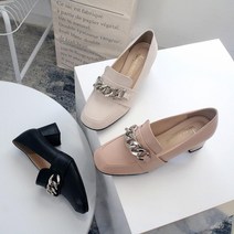 여성 스몰사이즈 225 빅사이즈 255 260 265 국산 실버 체인 펌프스 굽 5cm 단화 구두