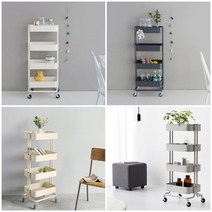 마켓비 트롤리 이동식 카트 4단 미용 주방 웨건 ROMBY, 라이트그레이