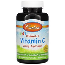 칼슨 랩 Carlson Labs Kids Chewable Vitamin C Natural Tangerine Flavor 250 mg 60 Vegetarian Tablets, 1PACKAGE, 상세참조