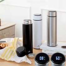보온 보냉 텀블러 터치 LED 온도계 텀블러 온도표시 텀블러, 화이트
