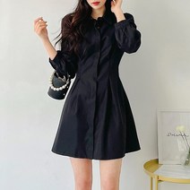 퍼니걸스 9911 뒷밴딩 카라 셔츠 핀턱 히든 버튼 미니 원피스 여성의류