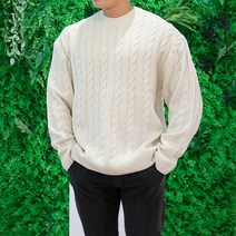워너빅 남자 빅사이즈 오버핏 라운드 꽈배기 니트 스웨터