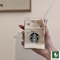스타벅스 에코시즌 우유팩 콜드브루 글라스 심플 투명창의 커피잔 400ml, 우유팩글라스+유리빨대