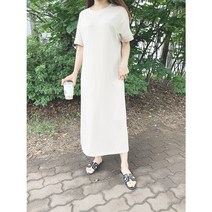 맥시원피스 반팔 라운드넥 캐주얼 데일리 원피스 ( 4컬러-벽돌 머스터드 베이지 차콜 ) 면 캠핑룩 30 40 50대 여성복 스윗아이