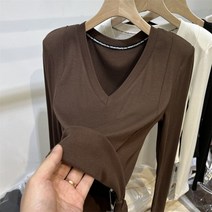 브이넥긴팔티 유럽 화물 숄더패드 기모 볼트무늬 롱슬리브티 2022 겨울 가을 이너웨어 이너티셔츠 상의 4990266886