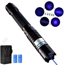 블루 레이저 009 포인터 강력한 그 굽기 폭죽 빔 가시 광선 Laserpointer 군사 높은 전력 레코딩 일치, [02] Laser Has battery