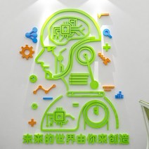 로봇 입체 아크릴 스티커 과학 교실 인테리어 프로그래밍 코딩 교육기관 유치원 학원 벽면 장식 XL, 그린