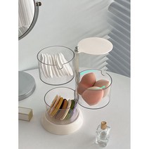 파우더 퍼프 화장솜 보관 회전 케이스 데스크탑 메이크업 선반 투명, 부드러운 흰색 - 2층