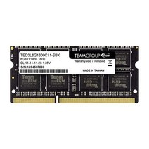 램추천 노트북메모리 노트북램 TEAMGROUP 엘리트 DDR3L 16GB Kit (2 x 8GB) 1600 CL11 노트북 메모리 모듈 RAM 업그레이드 (TED3L16G1600C, 8GB