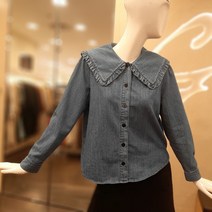 지컷 러플 카라 데님 블라우스 7222155002 뉴코아일산