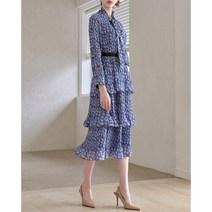 르니앤맥코이 [르니앤맥코이]라벤더 쉬폰 티어드 리본 타이넥 벨트 원피스(MK05OP509)