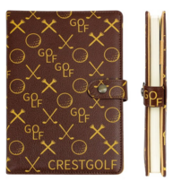 CRESTGOLF 골프 스코어 카드 경기 기록 200장 가죽 케이스 1개, 브라운, 22cm×14cm×2cm