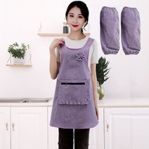 Makone 앞치마 가정용 작업복 주방 키친 베이커리 베이킹 홈카페 홈베이킹, 크로스순면-지퍼퍼플+토시