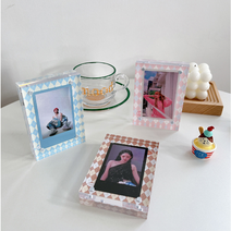 아이모노 투명 아크릴액자 포카전시 포카액자 포토프린터 사진액자 소형액자 포토프레임, 퍼플체크