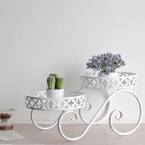 앤틱 철제 화분 진열대 받침대 화분스탠드 2단, 화이트 (CO10413)