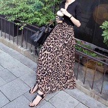 허리밴딩 쉬폰 호피 레오파트 주름 롱치마