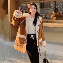 데일리룩 럭셔리 뽀글이 미디 리버시블무스탕 코트 양면 무스탕