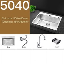 싱크대 개수대 인테리어 세면대 koheel brushed stainless steel kitchen sinks wastafel 주방 싱크 단일 그릇 위 카운터 또는 언더마운트, 협력사, 500x400C
