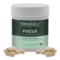 VERDANT LEAF FOCUS MUSHROOM CAPSULES 미국에서 직수입 USDA 인증 유기농, 1개, 60캡슐