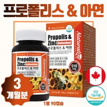 캐나다 직수입 프로폴리스 아연 90정 1일 1정 첨단 추출공법으로 성분과 함량을 높인 제품 플라보노이드 17mg 함유 항산화 항 바이러스 건강유지 및 관리 면역기능 유해산소 제거, 1통