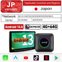 블랙박스 차량 안드로이드12 LoadKey 2023 자동차 Ai 박스 무선 카플레이 어댑터 안드로이드 13.0 자동 QCM6125 Tbox 주변 LED 방사 OTA UP, 4G 64G JP