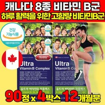 캐나다 직수입 비타민 비군 고함량 고용량 고농축 비타민b 8가지 b1 b2 B6 B9 B12 리보플라빈 나이신 종합 콤플렉스 컴플렉스 복합제 복합체 노인영양제, 90정 X 4박스 (12개월분)