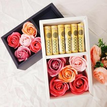 [KT알파쇼핑]부모님 비누플라워 카네이션 장미 용돈박스S, 화이트블루장미