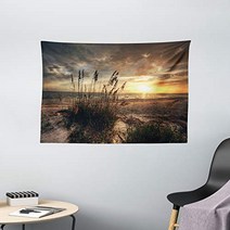 Ambesonne Beach Tapestry Calm Coastal Scene with Horizon in The Middle of Nowhere Cloudy Sunset Oce, 1