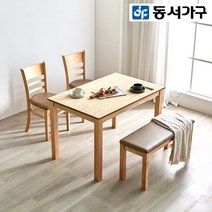 동서가구 고무나무 원목 벤치형 4인용 식탁 세트, 화이트