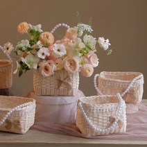 라탄 피크닉 바구니 나혼자산다 감성 캠핑용품 등나무 휴대용 작은 꽃꽂이 식물 과일 쇼핑 결혼식 진주 핸들, A1