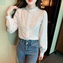 허니시스터 / 로디 플라워 레이스 헨리넥 긴팔 블라우스
