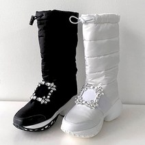 큐빅 버클 겨울 방한 패딩 7cm 키높이 미들 부츠