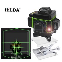 HIDLA 레이저수평기 4배밝기 미니 타일공사 그린라이트 녹색 철판플레이트+월마운트 수직/수평 16라인 4D 그린레이저레벨기 SET