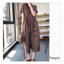 티피/Teepie 여자 반팔 린넨 점프슈트 와이드 스트랩 칠부 점프슈트