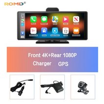 어라운드뷰 4채널블랙박스 3D어라운드뷰 ROMD-10.26 인치 4K 블랙박스 안드로이드 오토 후방카메라 오토바이 안드로이드오토 대시보드형 카플레이 모니터 차 dvr 듀얼 채널 및, R9 4K Rear1080P GPS_128G