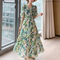 이너퀸 프리수 여름 빅사이즈 밴딩 비치웨어 바캉스 그린 휴양지 맥시 롱 원피스 그리닝원피스