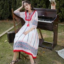 여성 에스닉 프린트 보헤미안 원피스 드레스 휴양지 해변 해외 여행 히피룩 집시룩